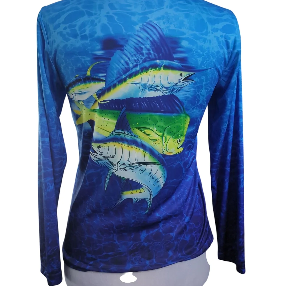 Kobalt 1 Blue Oceanic Fish Print Swim Top Long Sleeve For Kids Size 8/10 Upf 40' - Picture 2 of 3